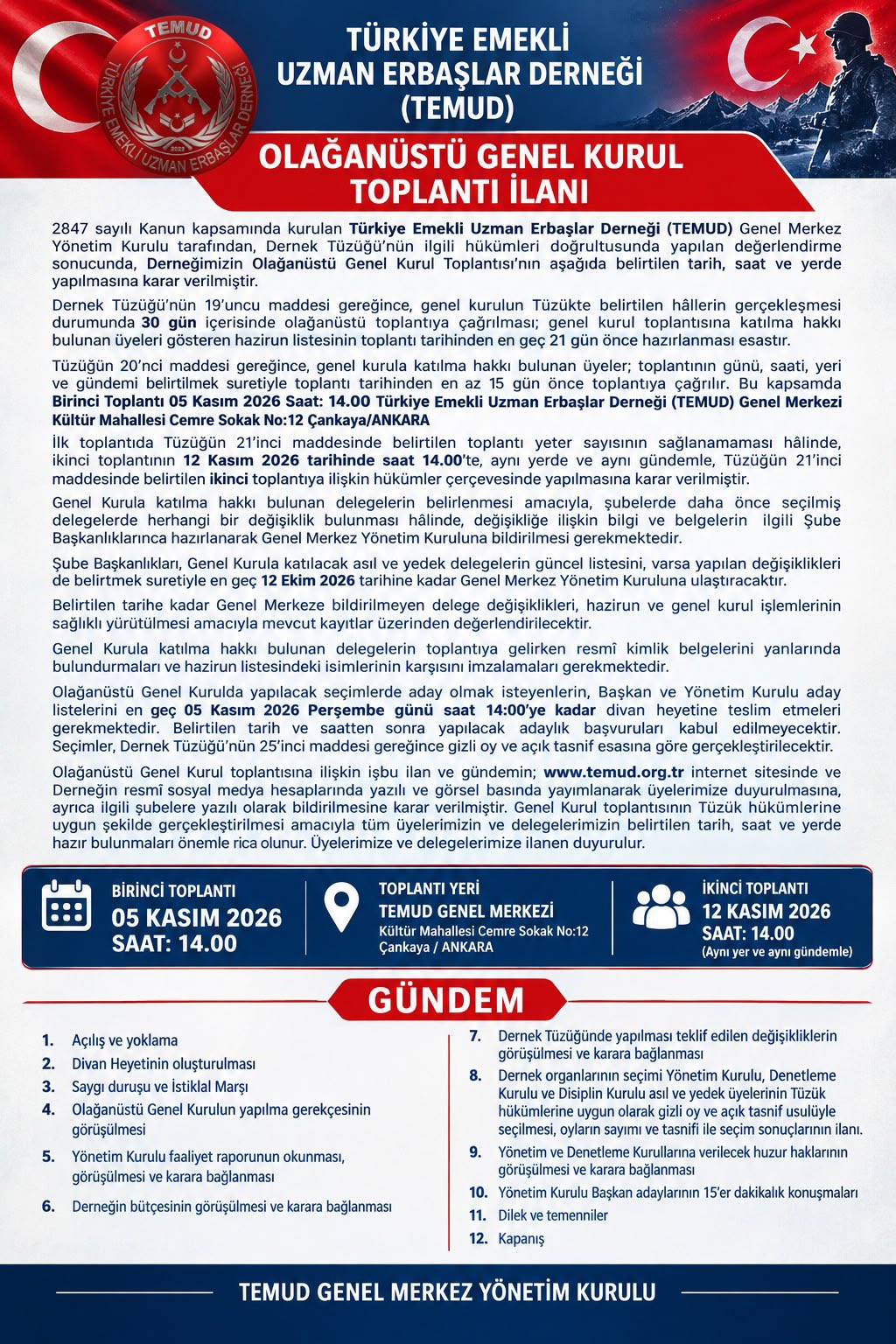 TEMUD OLAĞANÜSTÜ GENEL KURUL KARARI